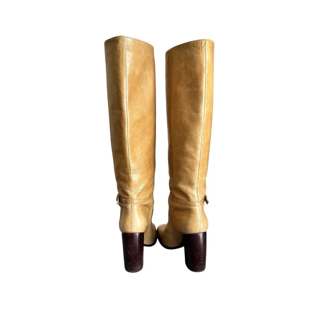 Tory Burch Banana Heel Knee‎ High Riding Leather Boots Butterscotch 6.5